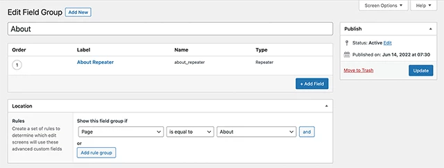 Edit Field Group for Page