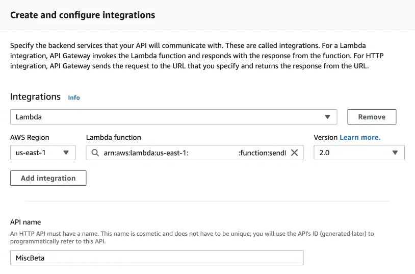 API Gateway create