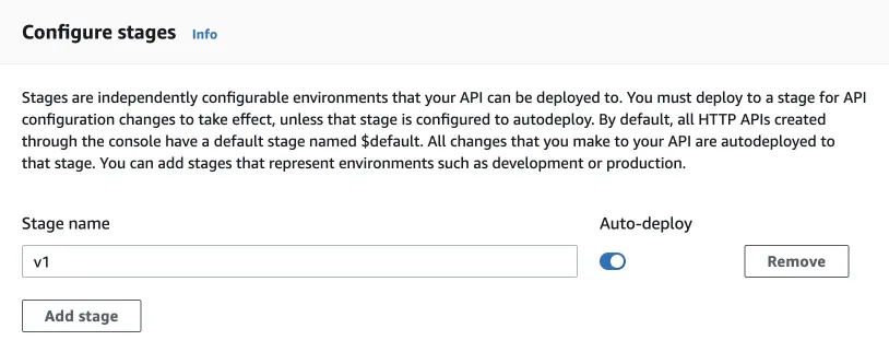 API Gateway stage