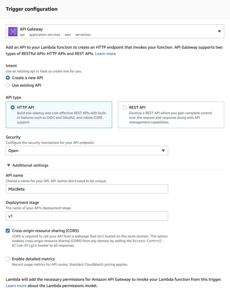 API Gateway stage